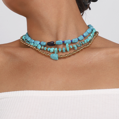 Turquoise multi-layered beaded necklace