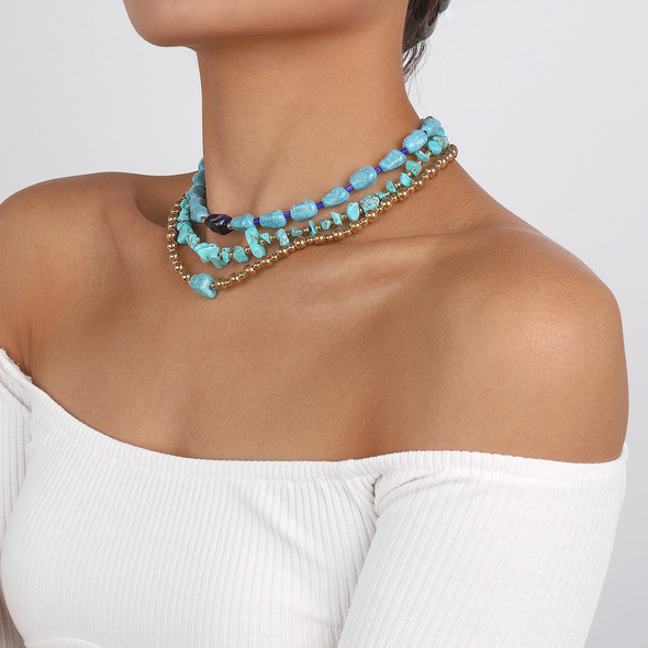 Turquoise multi-layered beaded necklace