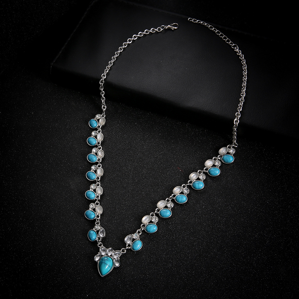 Turquoise fashion bohemian style flower necklace