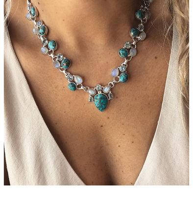 Turquoise fashion bohemian style flower necklace