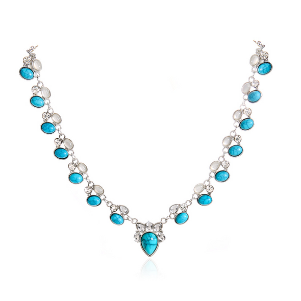 Turquoise fashion bohemian style flower necklace