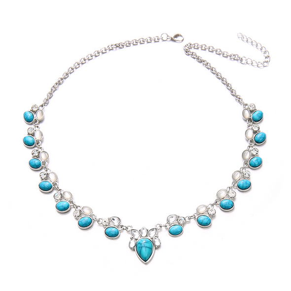 Turquoise fashion bohemian style flower necklace