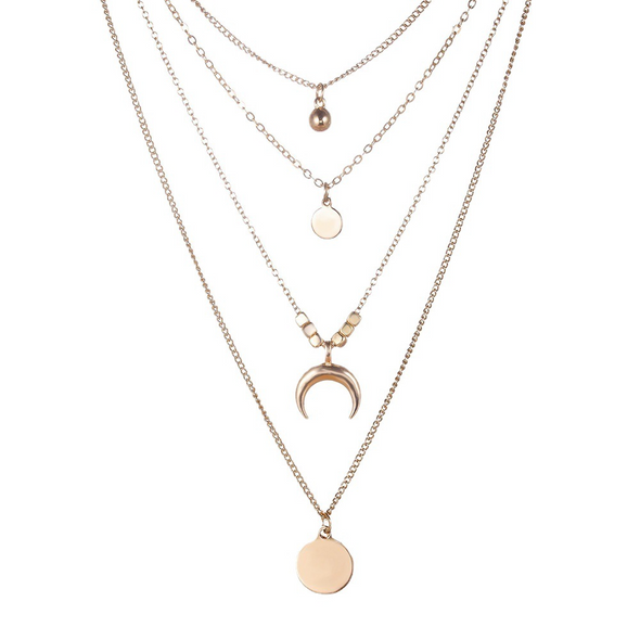 Bohemian style moon gold multi-layered pendant necklace set